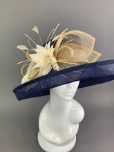 Load image into Gallery viewer, Navy Blue &amp; Nude Kentucky Derby Hat, Church hat, Tea Party Hat, Fashion Hat, Derby Hat, Fancy Hat, Kentucky Derby Hat