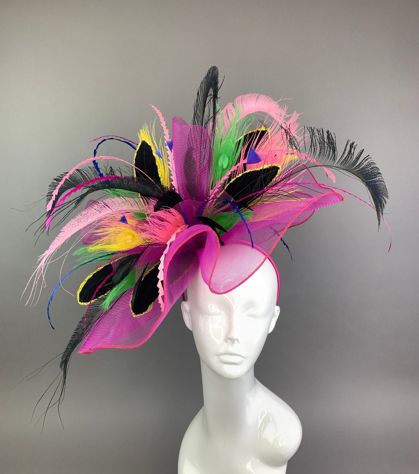 Fuchsia Pink, Fascinator headband, crinoline Fascinator,  Kentucky Derby Hat, Women’s High Tea Party Hat, Church Hat, wedding hat, Big hat