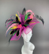 Load image into Gallery viewer, Fuchsia Pink, Fascinator headband, crinoline Fascinator,  Kentucky Derby Hat, Women’s High Tea Party Hat, Church Hat, wedding hat, Big hat