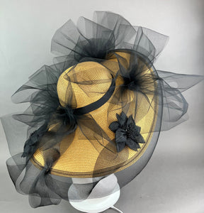 Black and Brown, Derby Hat, Feather Free, Kentucky Derby Hat, Tea Party Hat, Formal Hat, Church Hat, Wedding Hat, Funeral Hat, Wide Brim Hat