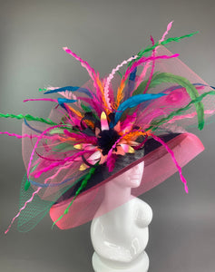 Navy Blue Hat, Pink Hat, Green Derby Hat, with feathers, Kentucky Derby Hat, Church hat, Tea Party Hat, Formal Hat, Adjustable from 22.5 in