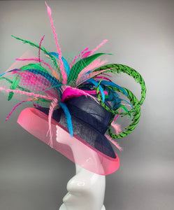 Navy Blue Hat, Pink Hat, Green Derby Hat, with feathers, Kentucky Derby Hat, Church hat, Tea Party Hat, Formal Hat, Adjustable from 22.5 in