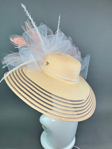 Peach Kentucky Derby Hat - Adjustable - Church hat, Tea Party Hat, peach and ivory, Formal Hat, Fashion Hat, Church Hat, floppy hat, big hat