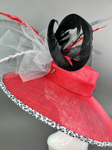Red, Black & White Derby Hat, Black Church hat, Tea Party Hat, Black Hat, Tea Party Hat, Fashion Hat, Church Hat, Wide Brim hat