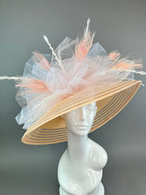 Load image into Gallery viewer, Peach Kentucky Derby Hat - Adjustable - Church hat, Tea Party Hat, peach and ivory, Formal Hat, Fashion Hat, Church Hat, floppy hat, big hat