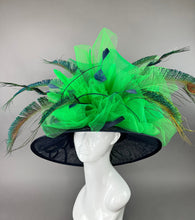 Load image into Gallery viewer, Navy Blue and Green Kentucky Derby Hat, Church hat, Tea Party Hat, Navy Hat, Formal Hat, Fashion Hat, Church Hat, Derby Hat, Designer Hat