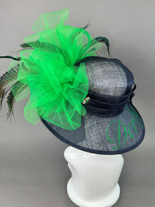 Navy Blue and Green Kentucky Derby Hat, Church hat, Tea Party Hat, Navy Hat, Formal Hat, Fashion Hat, Church Hat, Derby Hat, Designer Hat
