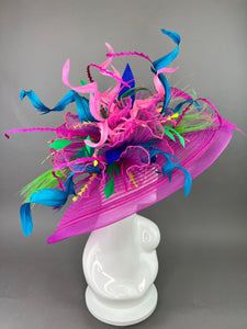 Fuchsia Pink, Black & White Hat with Lady Amherst feathers, Church hat, Tea Party Hat, Custom hat, Kentucky derby hat