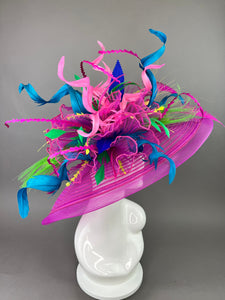 Fuchsia Pink, Black & White Hat with Lady Amherst feathers, Church hat, Tea Party Hat, Custom hat, Kentucky derby hat