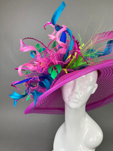 Fuchsia Pink, Black & White Hat with Lady Amherst feathers, Church hat, Tea Party Hat, Custom hat, Kentucky derby hat