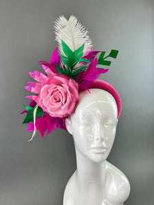 Fuschia Pink Fascinator, Kelly Green Fascinator, Women's, Church Hat, Derby Hat, Fancy Hat, Bachelorette Hat, Tea Party Hat, wedding hat