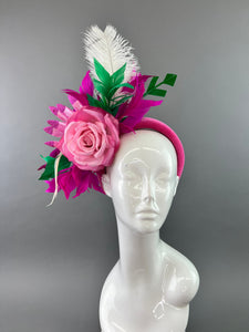 Fuschia Pink Fascinator, Kelly Green Fascinator, Women's, Church Hat, Derby Hat, Fancy Hat, Bachelorette Hat, Tea Party Hat, wedding hat