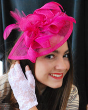 Load image into Gallery viewer, The Kenni Pink Fascinator, Tea Party Hat, Church Hat, Kentucky Derby Hat, Fancy Hat, Pink Hat, Tea Party Hat, wedding hat, British Hat