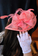 Load image into Gallery viewer, Coral Fascinator, Tea Party Hat, Church Hat, Derby Hat, Fancy Hat, Pink Hat, Wedding Hat, British Hat, Coral Hat
