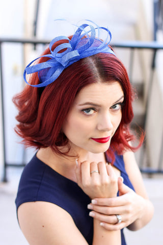 Royal Blue Fascinator, Womens Tea Party Hat, Church Hat, Derby Hat, Fancy Hat, Navy Blue Hat, Tea Party Hat, wedding hat