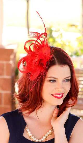 Red Fascinator, Womens Tea Party Hat, Church Hat, Derby Hat, Fancy Hat, Bachelorette Hat, Tea Party Hat, wedding hat