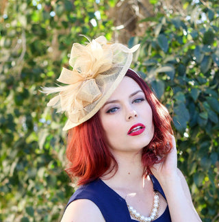 Champagne Gold Fascinator, Womens Tea Party Hat, Church Hat, Derby Hat, Fancy Hat, Champagne Gold  Hat, Tea Party Hat, wedding hat