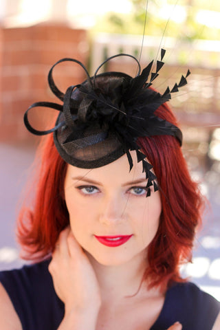 The Haleigh Black Fascinator - Kentucky Derby Hat - Wedding Hat - English High Tea Hat, Tea Party Hat, Breeder&#39;s Cup Hat, Fascinator