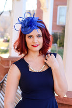 Load image into Gallery viewer, Royal Blue Fascinator, Tea Party Hat, Church Hat, Kentucky Derby Hat, British Hat, Wedding hat, Blue Fascinator, womens hat, Royal Hat