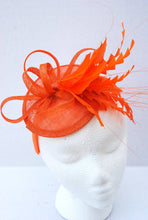 Load image into Gallery viewer, The Haleigh Marigold Orange Fascinator, Tea Party Hat, Church Hat, Kentucky Derby Hat, Fancy Hat, British, Wedding Hat, Fascinator