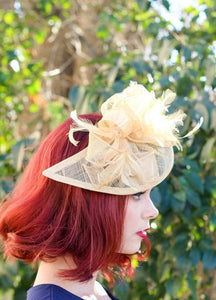 Champagne Gold Fascinator, Womens Tea Party Hat, Church Hat, Derby Hat, Fancy Hat, Champagne Gold  Hat, Tea Party Hat, wedding hat