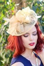 Load image into Gallery viewer, Champagne Gold Fascinator, Womens Tea Party Hat, Church Hat, Derby Hat, Fancy Hat, Champagne Gold  Hat, Tea Party Hat, wedding hat