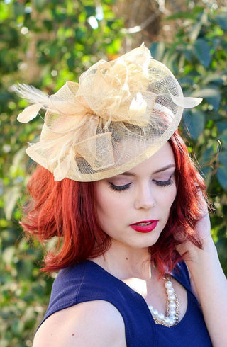 Champagne Gold Fascinator, Womens Tea Party Hat, Church Hat, Derby Hat, Fancy Hat, Champagne Gold  Hat, Tea Party Hat, wedding hat
