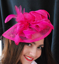 Load image into Gallery viewer, The Kenni Pink Fascinator, Tea Party Hat, Church Hat, Kentucky Derby Hat, Fancy Hat, Pink Hat, Tea Party Hat, wedding hat, British Hat