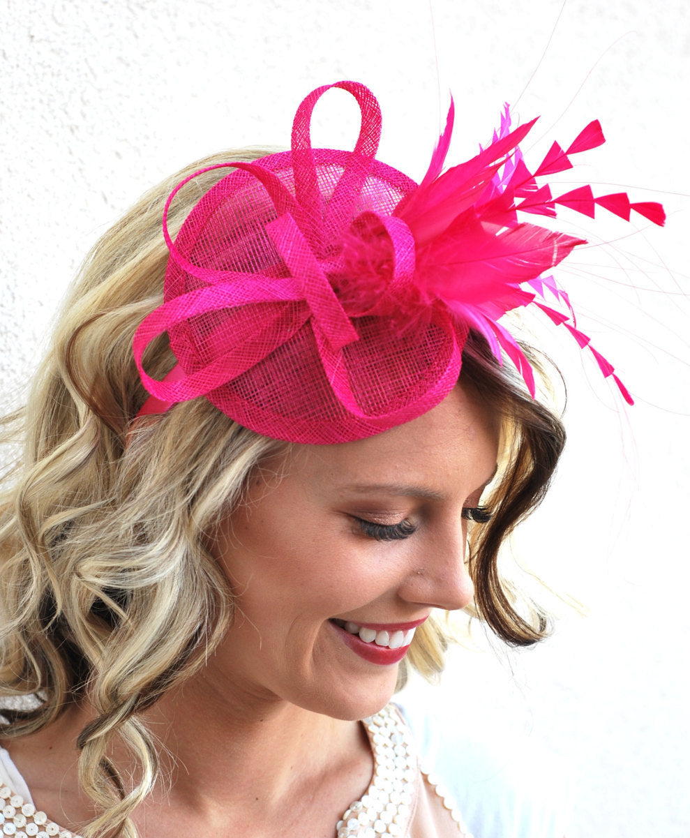 Fuchsia Pink Fascinator on headband, Tea Party Hat, Church Hat, Kentucky Derby Hat, Fancy Hat, Pink Hat, wedding hat, British Hat