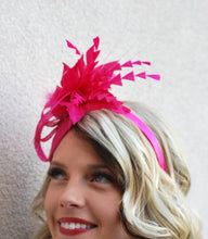 Load image into Gallery viewer, Fuchsia Pink Fascinator on headband, Tea Party Hat, Church Hat, Kentucky Derby Hat, Fancy Hat, Pink Hat, wedding hat, British Hat