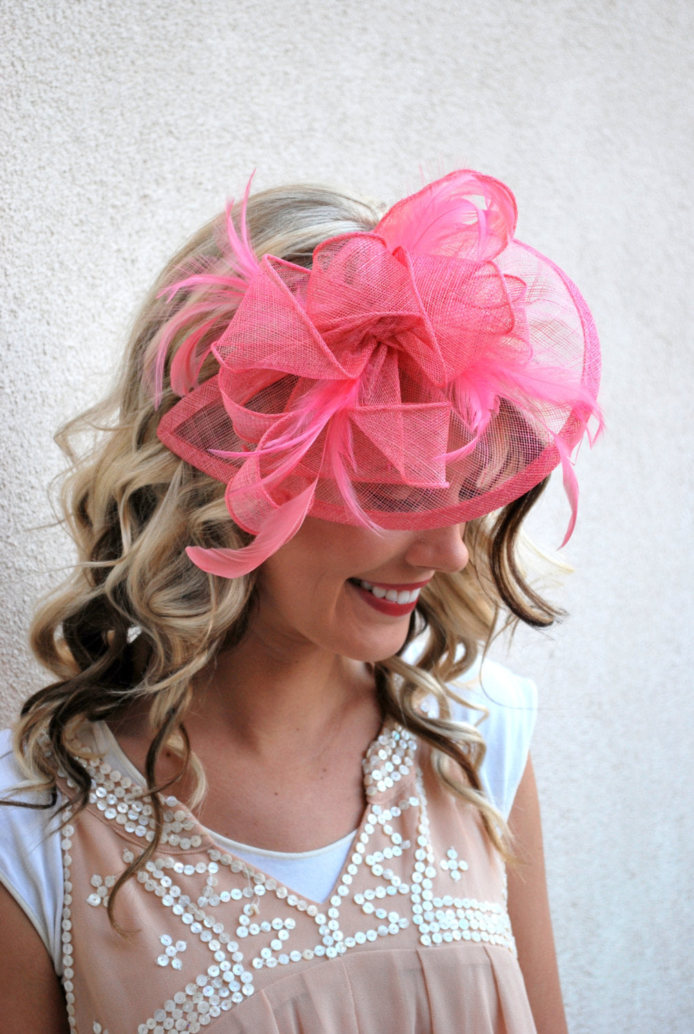 The Kenni Bubble Gum Pink Fascinator, Women's Tea Party Hat, Church Hat, Derby Hat, Fancy Hat, Pink Hat, Tea Party Hat, wedding hat