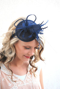 The Haleigh Navy Blue Fascinator, Tea Party Hat, Church Hat, Derby Hat, Fancy Hat, Navy Blue Hat, Tea Party Hat, wedding hat