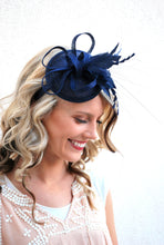 Load image into Gallery viewer, The Haleigh Navy Blue Fascinator, Tea Party Hat, Church Hat, Derby Hat, Fancy Hat, Navy Blue Hat, Tea Party Hat, wedding hat