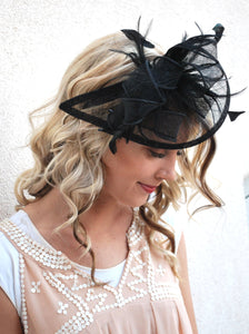 Black Fascinator on headband, Style:&quot;The Kenni&quot; Tea Party Hat, Derby Hat, Church Hat, Kentucky Derby, Fancy Hat, Tea Party Hat, wedding hat