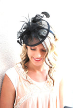 Load image into Gallery viewer, Black Fascinator on headband, Style:&quot;The Kenni&quot; Tea Party Hat, Derby Hat, Church Hat, Kentucky Derby, Fancy Hat, Tea Party Hat, wedding hat