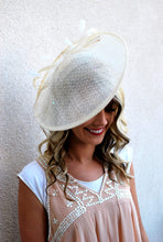 Load image into Gallery viewer, large Ivory Fascinator Derby Hat, Womens Tea Party Hat, Church Hat, Derby Hat, Fancy Hat, Ivory Hat, Tea Party Hat, wedding hat