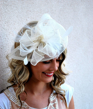 Ivory Fascinator, Womens Tea Party Hat, Church Hat, Derby Hat, Fancy Hat, Ivory Hat, Tea Party Hat, wedding hat