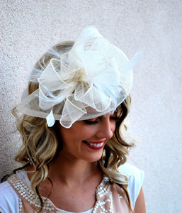 Ivory Fascinator, Womens Tea Party Hat, Church Hat, Derby Hat, Fancy Hat, Ivory Hat, Tea Party Hat, wedding hat