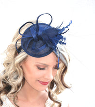 Load image into Gallery viewer, The Haleigh Navy Blue Fascinator, Tea Party Hat, Church Hat, Derby Hat, Fancy Hat, Navy Blue Hat, Tea Party Hat, wedding hat