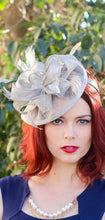 Load image into Gallery viewer, The Kenni Silver Gray Fascinator, Womens Tea Party Hat, Church Hat, Derby Hat, Fancy Hat, Silver Hat, Tea Party Hat, wedding hat
