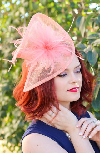 The Taylor Coral Fascinator, Tea Party Hat, Church Hat, Kentucky Derby Hat, Fancy Hat, Pink Hat, Wedding Hat, British Hat, Coral Hat