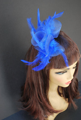 Royal Blue Hair Flower Fascinator, Tea Party Hat, Church Hat, Kentucky Derby Hat, Fancy Hat, British, Wedding Hat, Fascinator, womens hat