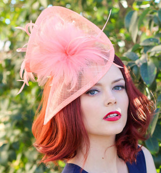 The Taylor Coral Fascinator, Tea Party Hat, Church Hat, Kentucky Derby Hat, Fancy Hat, Pink Hat, Wedding Hat, British Hat, Coral Hat