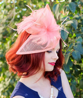 The Taylor Coral Fascinator, Tea Party Hat, Church Hat, Kentucky Derby Hat, Fancy Hat, Pink Hat, Wedding Hat, British Hat, Coral Hat
