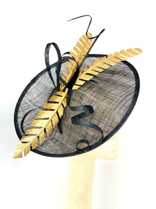Black and Gold Large Hat with Feathers