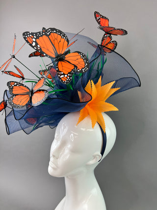 NAVY & MONARCH BUTTERFLY FASCINATOR