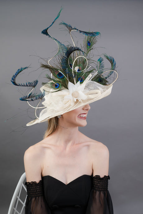 IVORY PEACOCK DERBY HAT