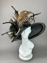 Load image into Gallery viewer, BLACK CRINOLINE HAT WITH PHEASANT FEATHERS