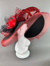Load image into Gallery viewer, BLACK FLOPPY HAT WITH RED LADY AMHERST FEATHERS