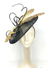 Load image into Gallery viewer, Black and Gold Large Hat with Feathers